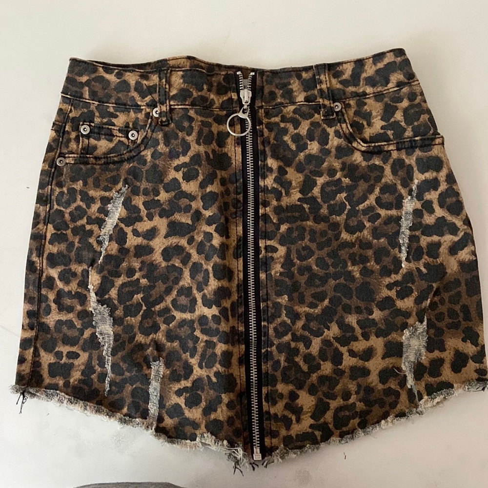 Cute girls cheetah denim skirt